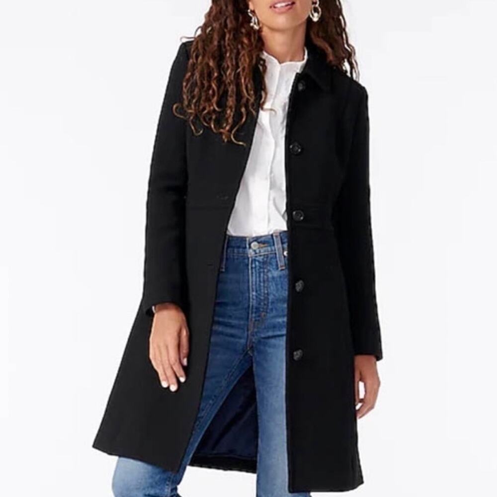 J.Crew Black Double Cloth Italian Wool Lady Day Coat Thinsulate Lined Sz 8